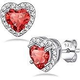 Bestyle Sparkling 925 Sterling Silver Birthstone Stud Earrings for Women, Heart/Round/Teardrop/Square Solitaire Diamond Studs Earrings, Great Birthday/Christmas Gifts