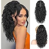 RONTAYA Ponytail Extension, 18 Inch Black Claw Clip Ponytail Extensions for Women, Multi Layered Fluffy Thick Wavy Jaw Clip in Fake Pony Tails Fake Hair Soft Synthetic Hairpiece