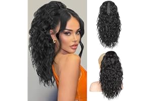 RONTAYA Ponytail Extension, 18 Inch Black Claw Clip Ponytail Extensions for Women, Multi Layered Fluffy Thick Wavy Jaw Clip in Fake Pony Tails Fake Hair Soft Synthetic Hairpiece