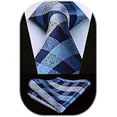 HISDERN Mens Ties Plaid Tie and Pocket Square Set Classic Woven Formal Checkered Neckties & Handkerchief Wedding Party