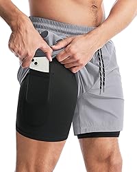 Aolesy Men’s 2 in 1 Running Shorts 5 Inch Workout