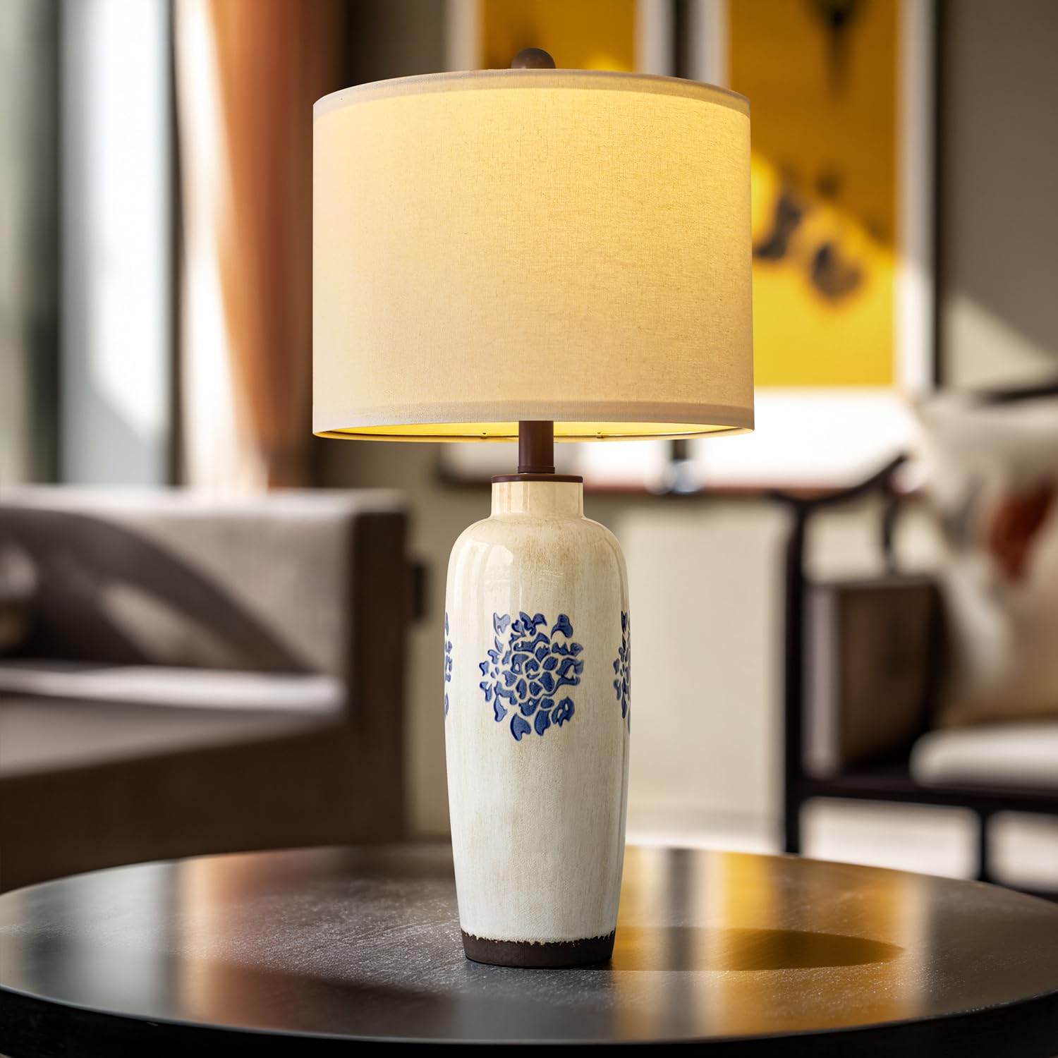 Photo 1 of PORTRES 24.75" Modern Ceramic Table Lamp for Bedroom Bedside Lamps Home Décor for Living Room Farmhouse Nightstand Lamp End Table Lamps (1 Pack)
