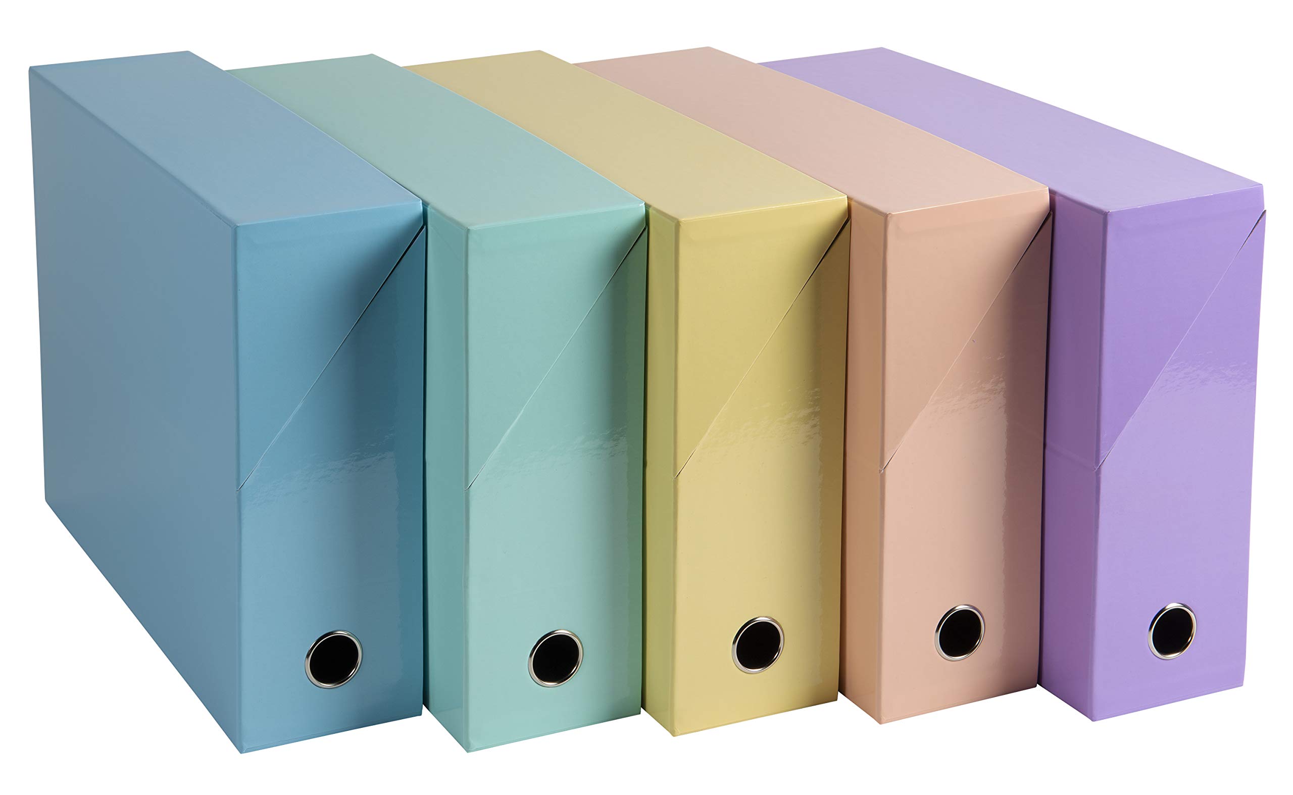 Exacompta - Ref 89560E - Aquarel Collection - Transfer Box File, 25.5x34cm for A4+ sized documents , 90mm Spine, Made up to 800 sheets, Glossy Pastel Colours, Pack of 1, Assorted