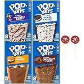 Pop Tart Frosted Toaster Pastries Variety, Hot Fudge Sundae, S'mores, Chocolate Fudge, and Cookies &amp; Creme, 13.5 Ounce (Pack of 4) - with Two Make Your Day Lollipops