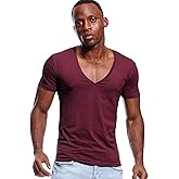 Deep V Neck T Shirt for Men Low Cut Vneck Tee Invisible Tshirt Vee Top Scoop Hem