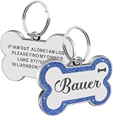 EDS G Dog Tags Personalised Stainless Steel Blue S Glitter Bone ID Tag view 6