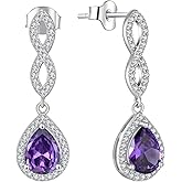 Fahonie Sterling Silver Long Drop Earrings with Cubic Zirconia Dangle Earrings Infinity Birthstone Jewelry Gifts for Women