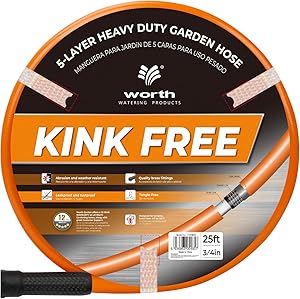 Worth Garden 3/4 in. x 25ft Garden Hose - 25' Orange Durable PVC Non Kinking Heavy Duty Water Hose with Brass Hose Fittings - 12 Years Warranty - H065C03