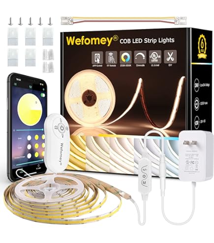 MIWISE COB LED Strip,3000K Warm White 20ft/6.1m,Dimmable Super Bright 24V LED Strip Light,CRI 90 Flexible Tape Light With RF Remote Timer Function,for Home/Cabinet/Bedroom/TV DIY Lighting Project