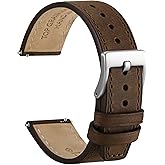 WOCCI 20mm Elite Watch Band, Top Grain Leather, Quick Release, Silver Buckle (Dark Brown)