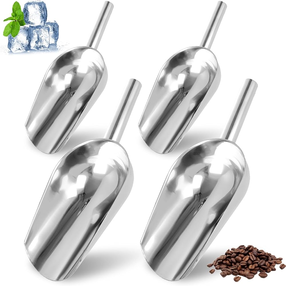 LDHHYH 8oz Ice Scoop 4Pack Stainless Steel Bar Scoop 10in Mirror Finish