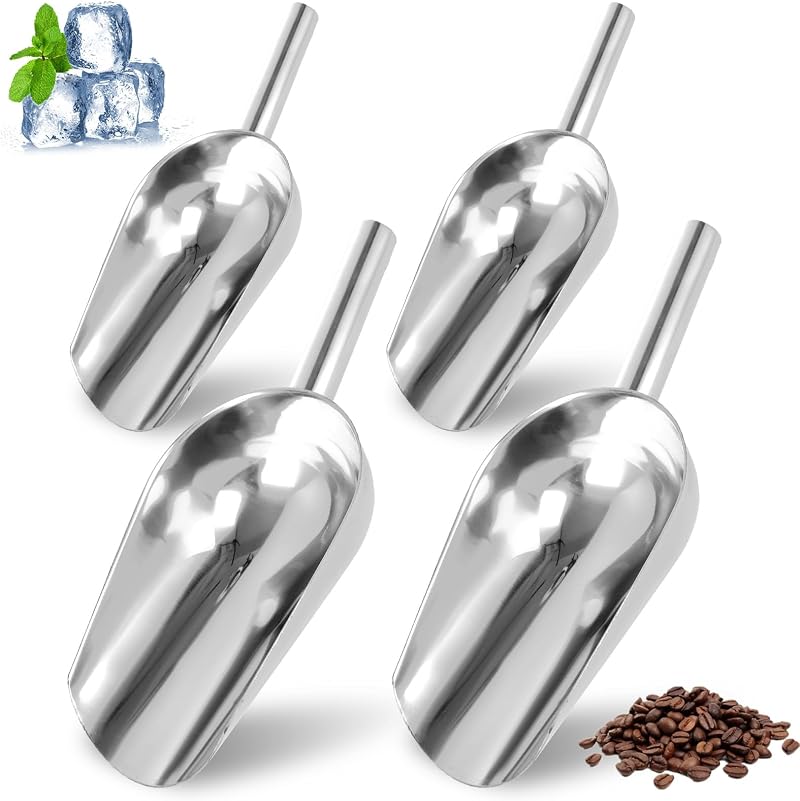 LDHHYH 8oz Ice Scoop 4Pack Stainless Steel Bar Scoop 10in Mirror Finish