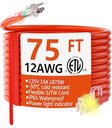 Cable De Extensión LifeSupplyUSA 12/3 SJTW - 3 Pies, Naranja, Para Interior/exterior, 15A 1875W