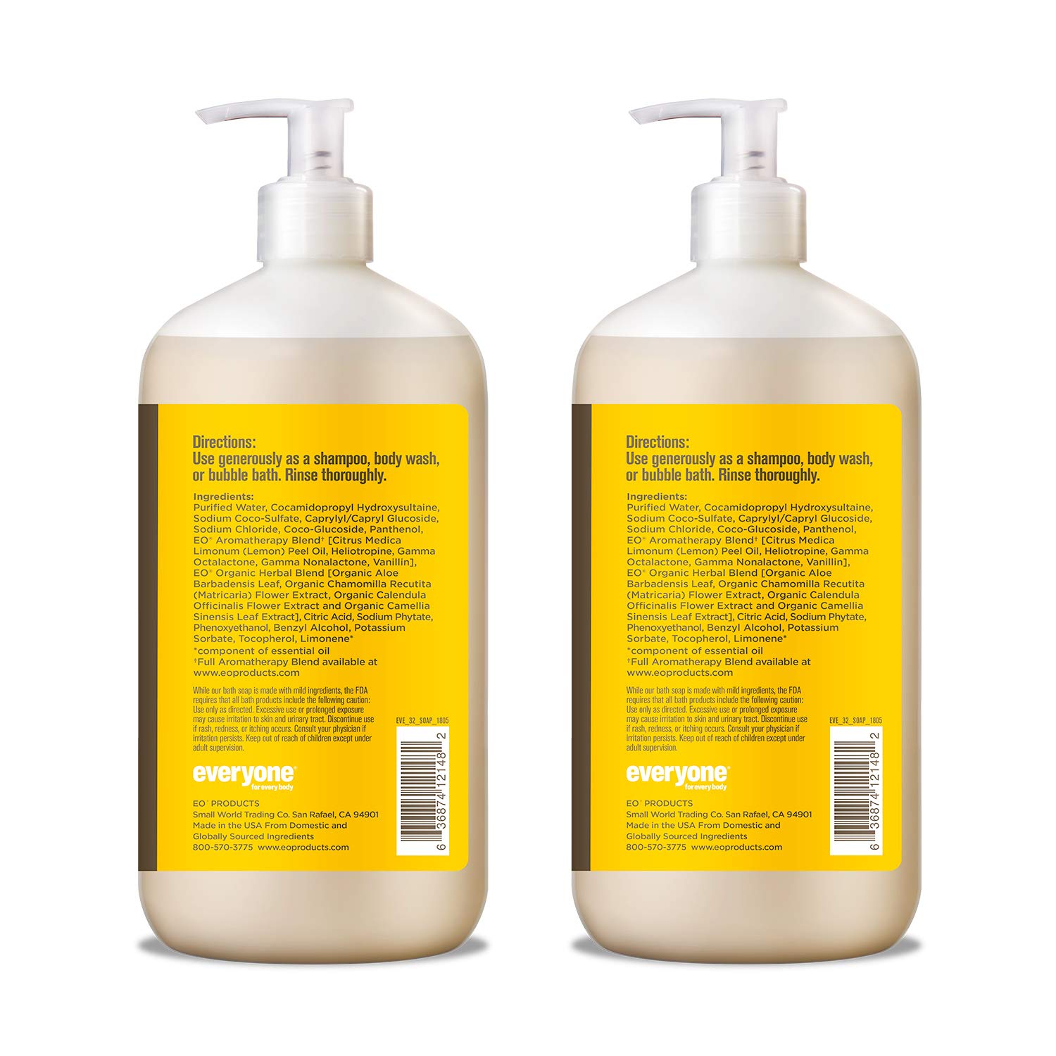 Everyone 3-in-1 Soap: Shampoo, Body Wash, & Bubble Bath, Coconut and Lemon, 32 Ounce, 2 Count : Beauty