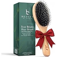 Boar Bristle Hair Brush - Soft & Natural Boar Brush with Nylon Pins, Smoothes & Detangles Frizz & Knots, Distributes Oils for