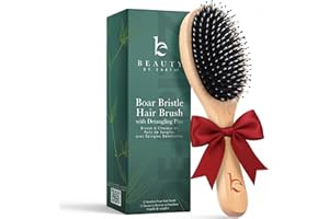 Boar Bristle Hair Brush - Soft & Natural Boar Brush with Nylon Pins, Smoothes & Detangles Frizz & Knots, Distributes Oils for