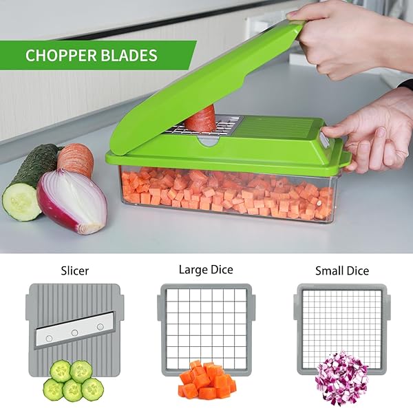 LHS PROFESSIONAL MULTIFUNCTIONAL VEGETABLE CHOPPER PRO FOOD CHOPPER WITH FOOD STORAGE CONTAINERS, MANDOLINE SLICER ONION DICER FRUIT CUTTER, KITCHEN GADGETS AND HOME ESSENTIALS(5 IN 1, GREEN)