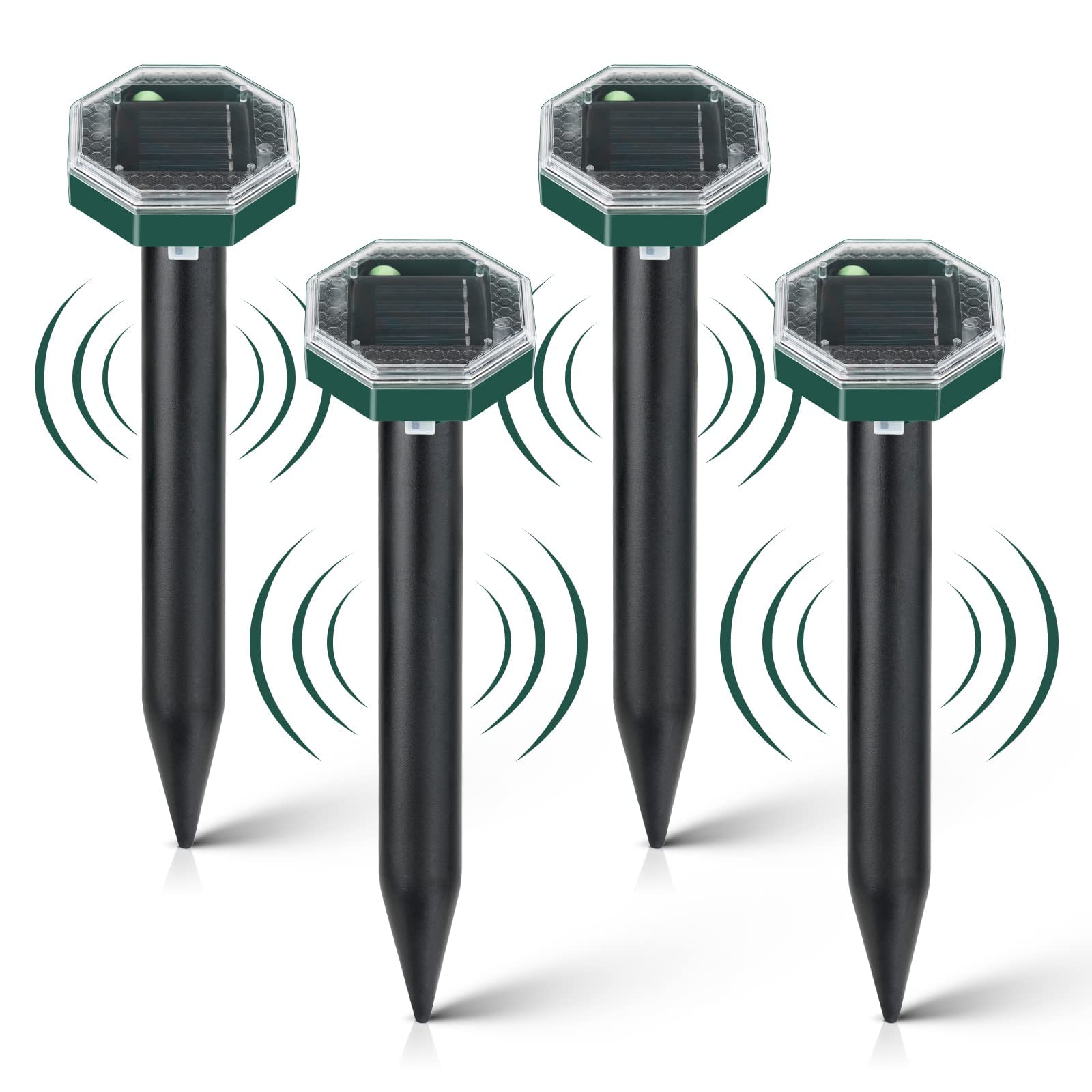 4 Packs of Mole Repellent, Sonic Pest Repeller Stakes, Animal Scarer Repellent for Garden, IP65 Waterproof Pest Repeller for Gopher, Vole & Snake - High Sensitive Animal Repeller for Garden