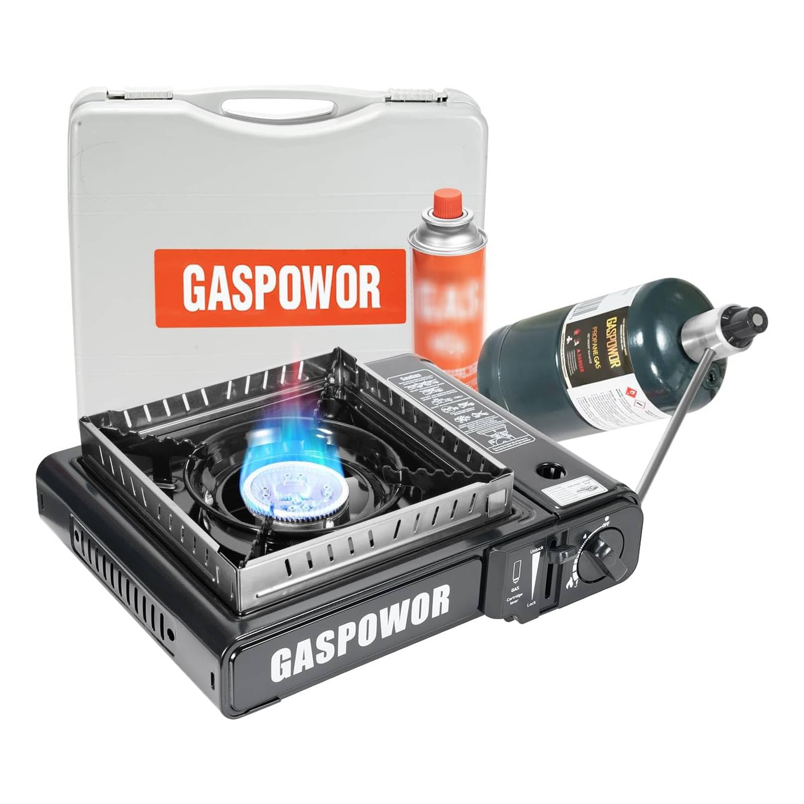 Photo 1 of Propane or Butane Stove Dual Fuel Stove Portable Camping Stove with Carrying Case&Windblocker, 10,000 BTU Butane Propane Stove, Automatic Ignition for Emergency Preparedness Kit (Fuel Not Included)