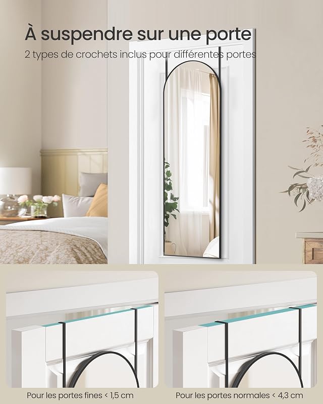 Miroir Intégral Suspendu, Courbé, 120 x 40 cm, Verre Trempé