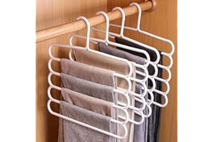 5-Tier Space-Saving Plastic Pants Hanger - Non-Slip Closet Organizer (31cm x 30.5cm) for Jeans, Trousers, Scarves | Home & Do