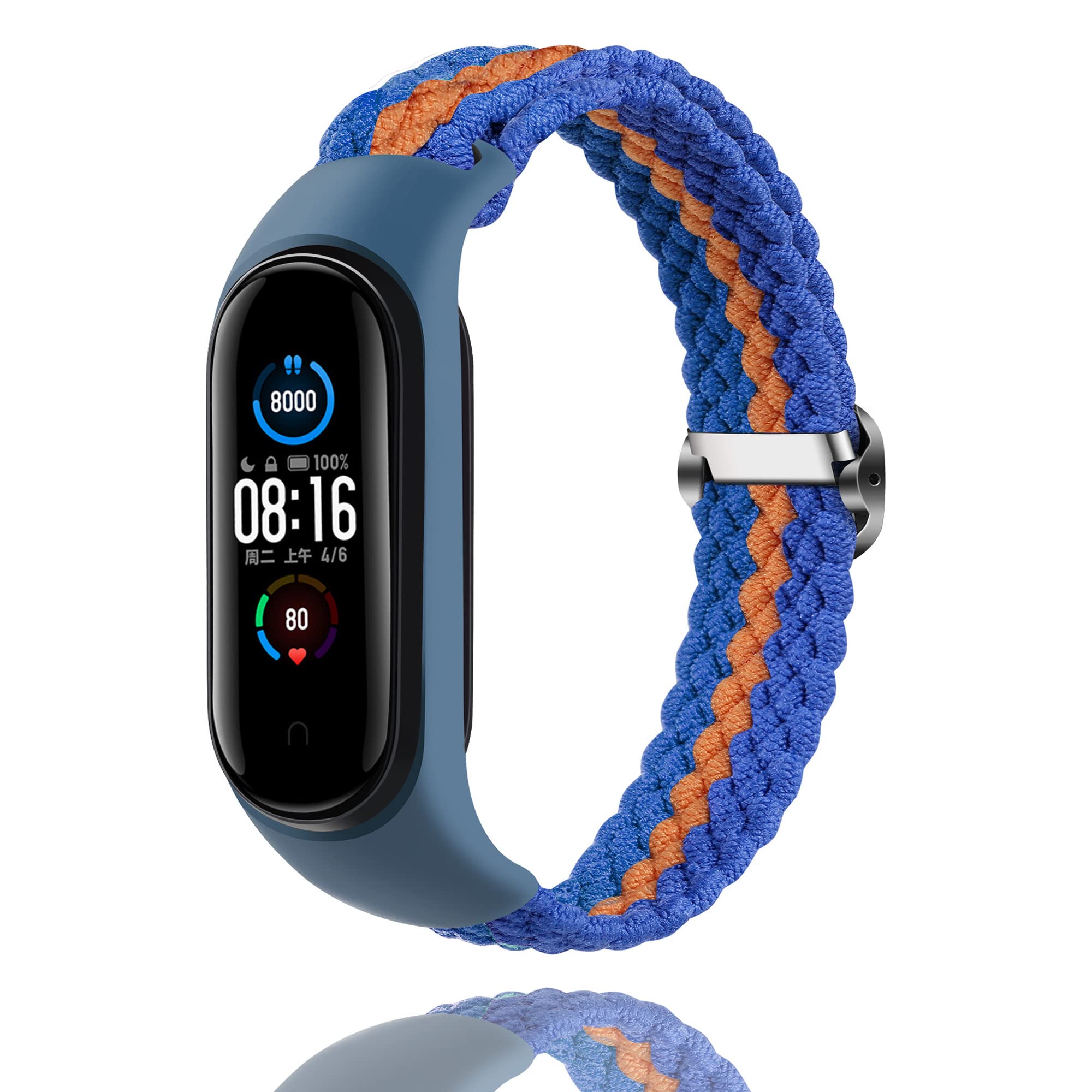 Keecuty Nylon Watch Strap for Mi Band 6/5/4/3 Stretch Fabric Bracelet Braided Soft Nylon Sports Bracelets Stretch Breathable Expandable Watch Strap for Mi Band 6/5/4/3, Orange blue