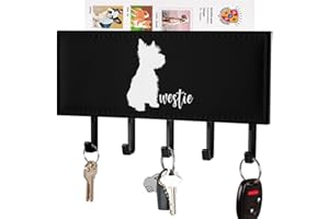 Westie West Highland White Terrier Wall Mount Key Holder with 5 Hooks Organizer for Hallway Entryway Farmhouse Decor