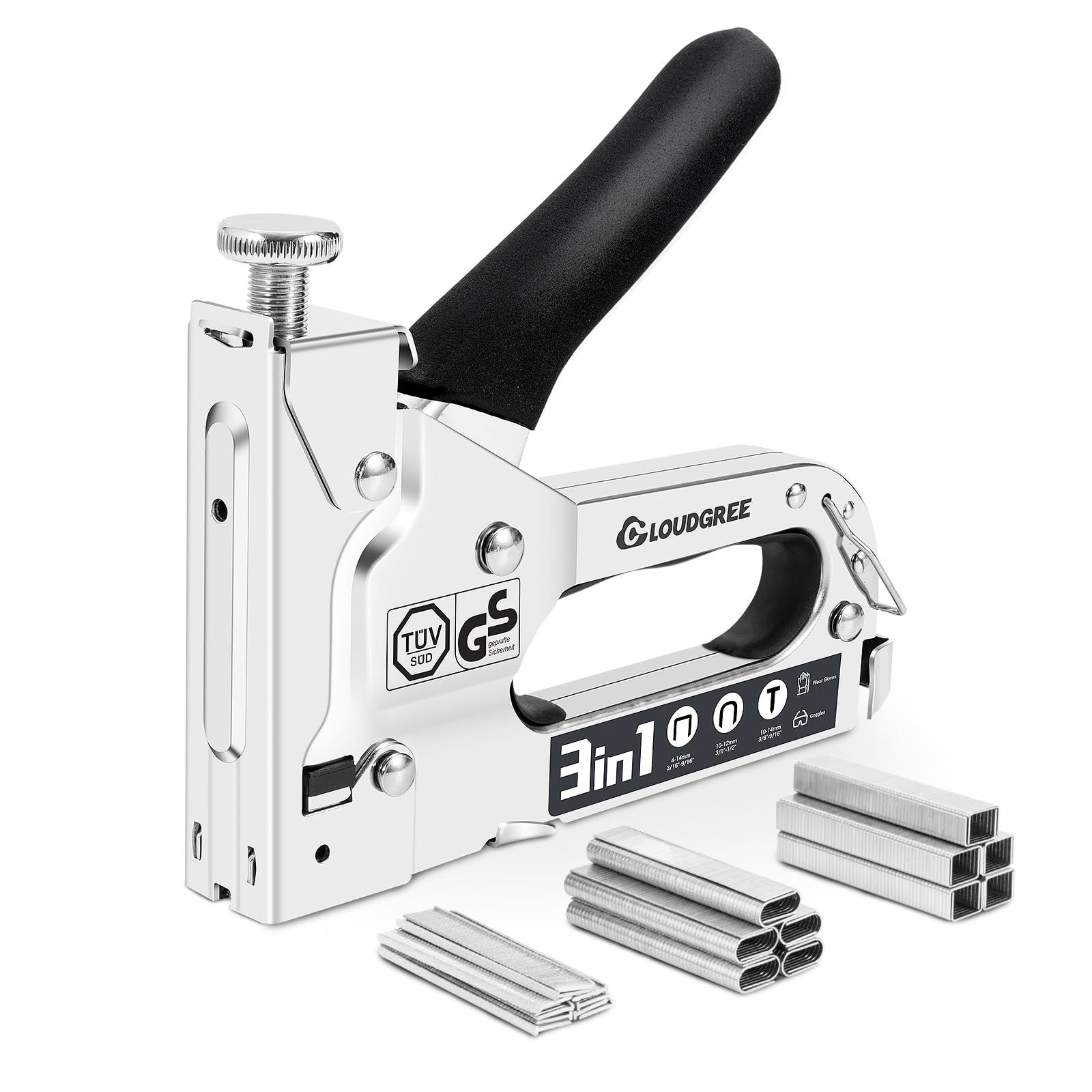 Cloudgree Staple Gun, 3 in 1 Heavy Duty Nail Steel Gun Kit with 1500 Staples, Upholstery Stapler Gun for Wood, Upholstery, Fencing, Furniture, Decoration