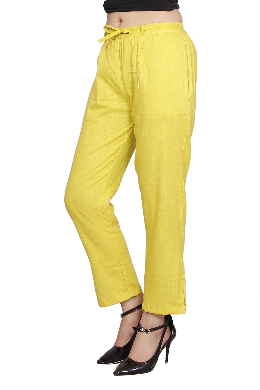 jublee women's lime green cotton slub trouser