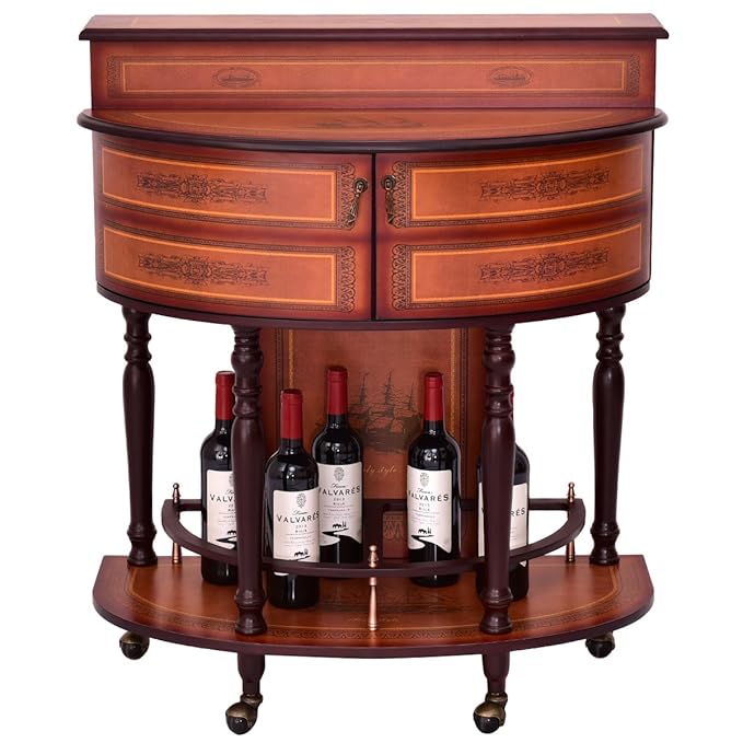 Giantex Rolling Vintage Wine Bar Stand Wood Storage Holder