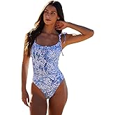 BERLOOK Women's Retro Floral Drawstring Ruched One-Piece Swimsuit Monokini