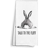 Sviojuce Funny Bunny Rabbit Talk to The Fluff Kitchen Towels Decorative 16x24, Bunny Dish Towel Cloths Dishcloths Tea Towel Gifts for Rabbit Lovers, Easter Bunny Bathroom Kitchen Hand Towel Decor