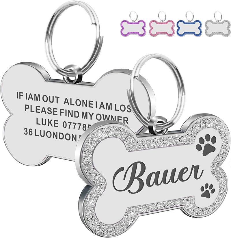 EDSG Personalised Dog Tag Stainless Silver Bone Engraved UK 2 S/L Sizes