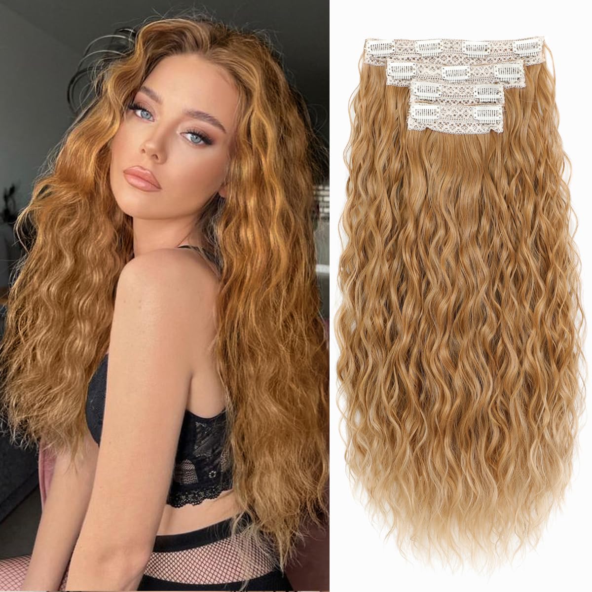 VEGALILY Upgrade Hair Extensions 20inch Clip in Hair extension 4PCS Curly hair Extensions Clip in for Full Head Synthetic Fiber Hairpieces for Women(Ginger Strawberry Blonde)