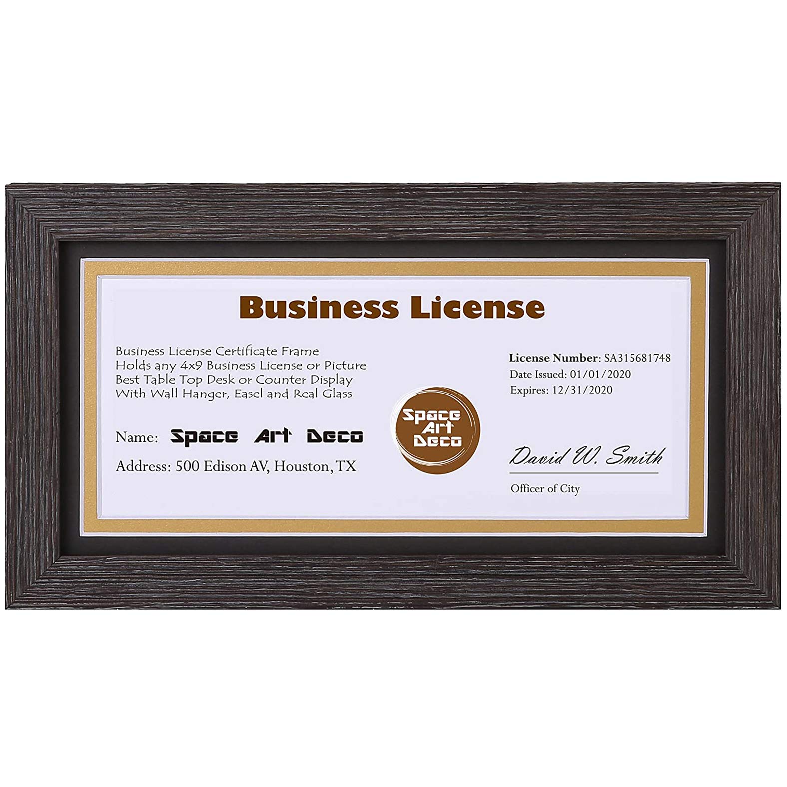 Buy Space Art Deco, Brown Colored Frame for 4x9 Business License
