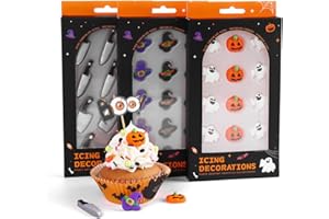 MILOVIN Edible Halloween Cake Decorations, Pumpkin Cupcake Toppers, Ghost Cake Decorations, Edible Knives Cupcake Toppers, Witch Hats for Cake Decorating, Cookies, Cupcakes, Macaron, and Ice Cream