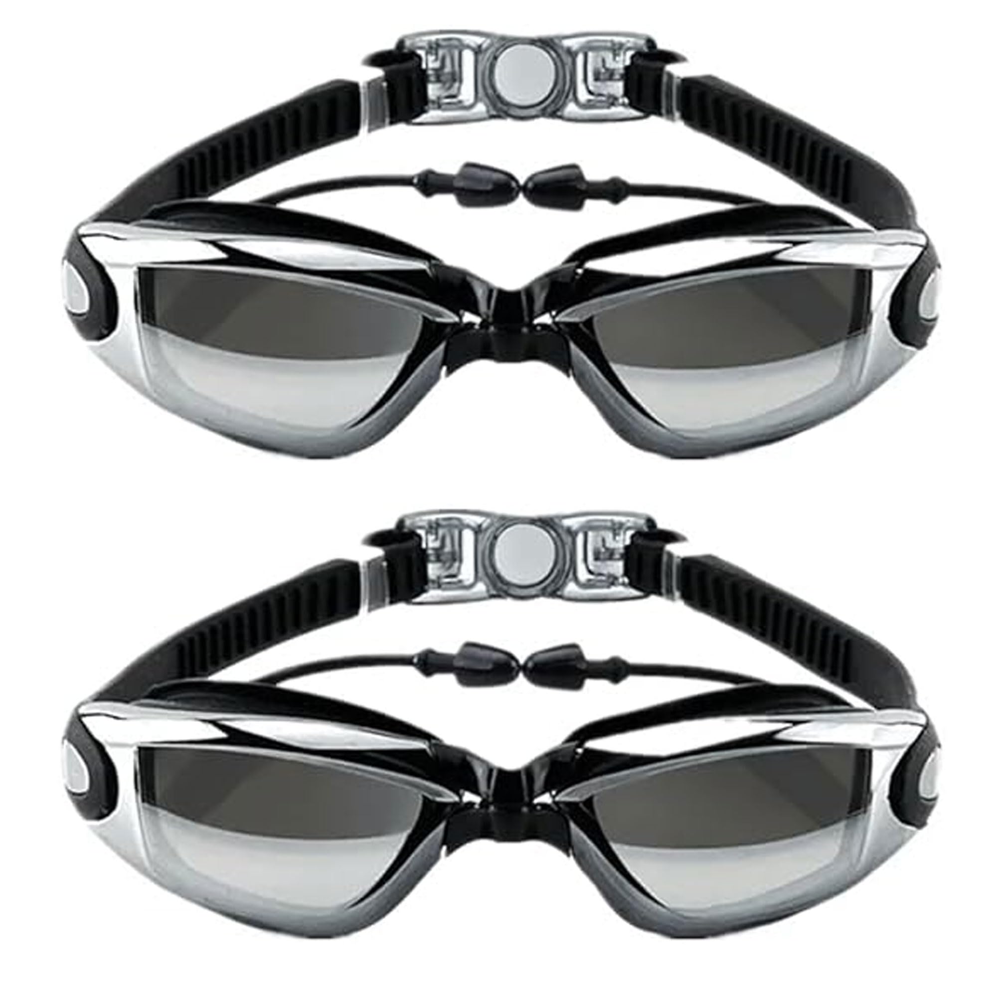 ARIATI 2 piece Swim Goggles with Attached Earplugs for Adults, Kids (8+), Men & Women – Leak-Proof, Anti-Fog, UV Protection – Includes Free Storage Case, Nose Clip, and Extra Earplugs