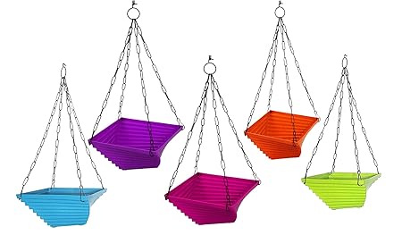 SHOPMEFAST Plastic Twister Hanging Pots With Chain, Multicolour, Standard, 5 Pieces