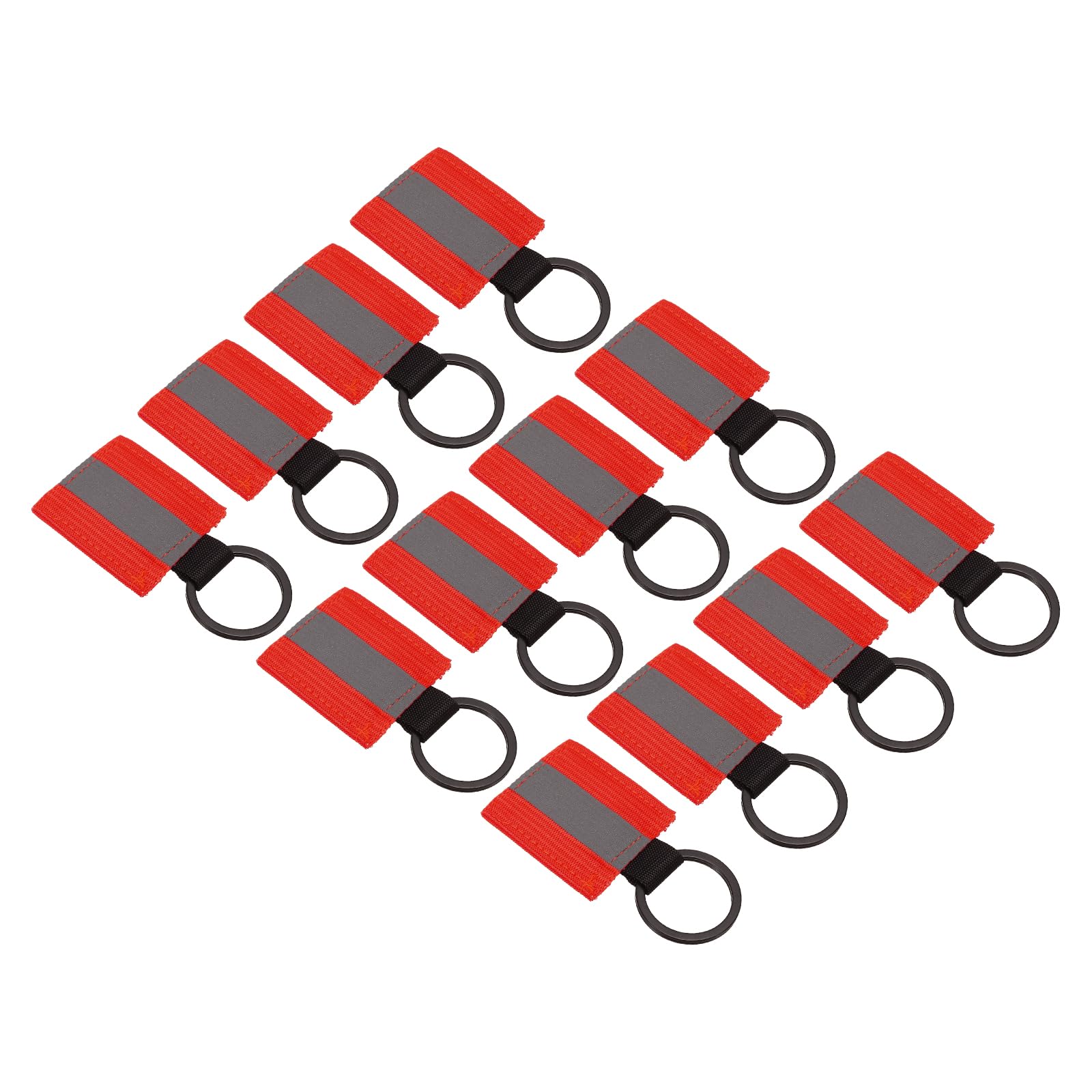 PATIKIL Reflective Keychain Tags, 12 Pack Reflective Zipper Pulls Nylon Keychain High Visibility Reflectors Tags for Backpack Pendant Dog Collar, Red