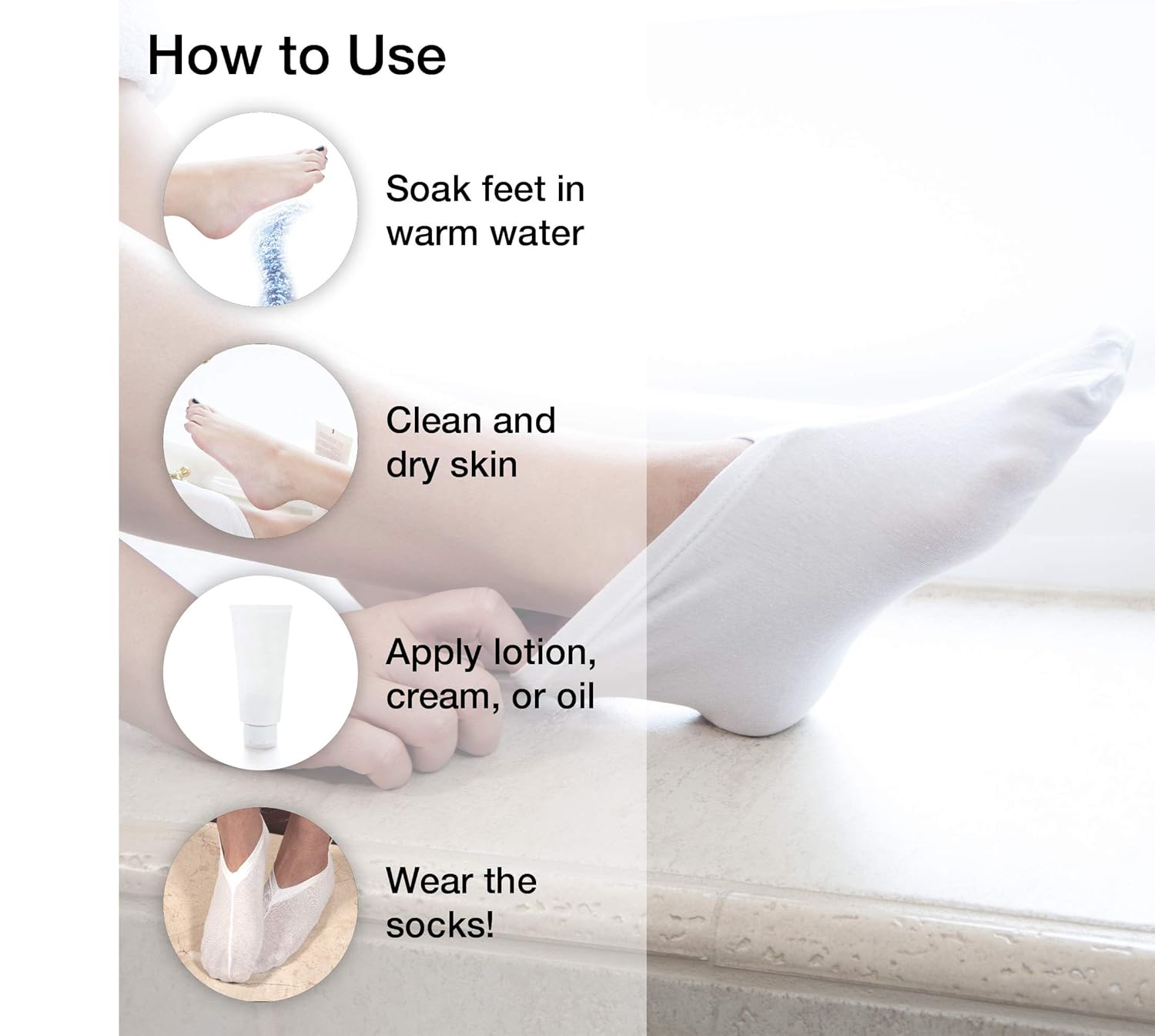 Eurow Cotton Spandex Cosmetic Moisturizing Therapy Socks, White, 2 Pairs : Beauty