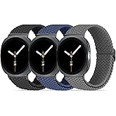 Huadea 3 Pack Braided Stretchy Bands Compatible with Samsung Galaxy Watch 8 Band 40mm 44mm/Galaxy Watch 8 Classic 46mm, Adjustable Soft Nylon Solo Loop Elastic Sport Strap Wristband for Women Men