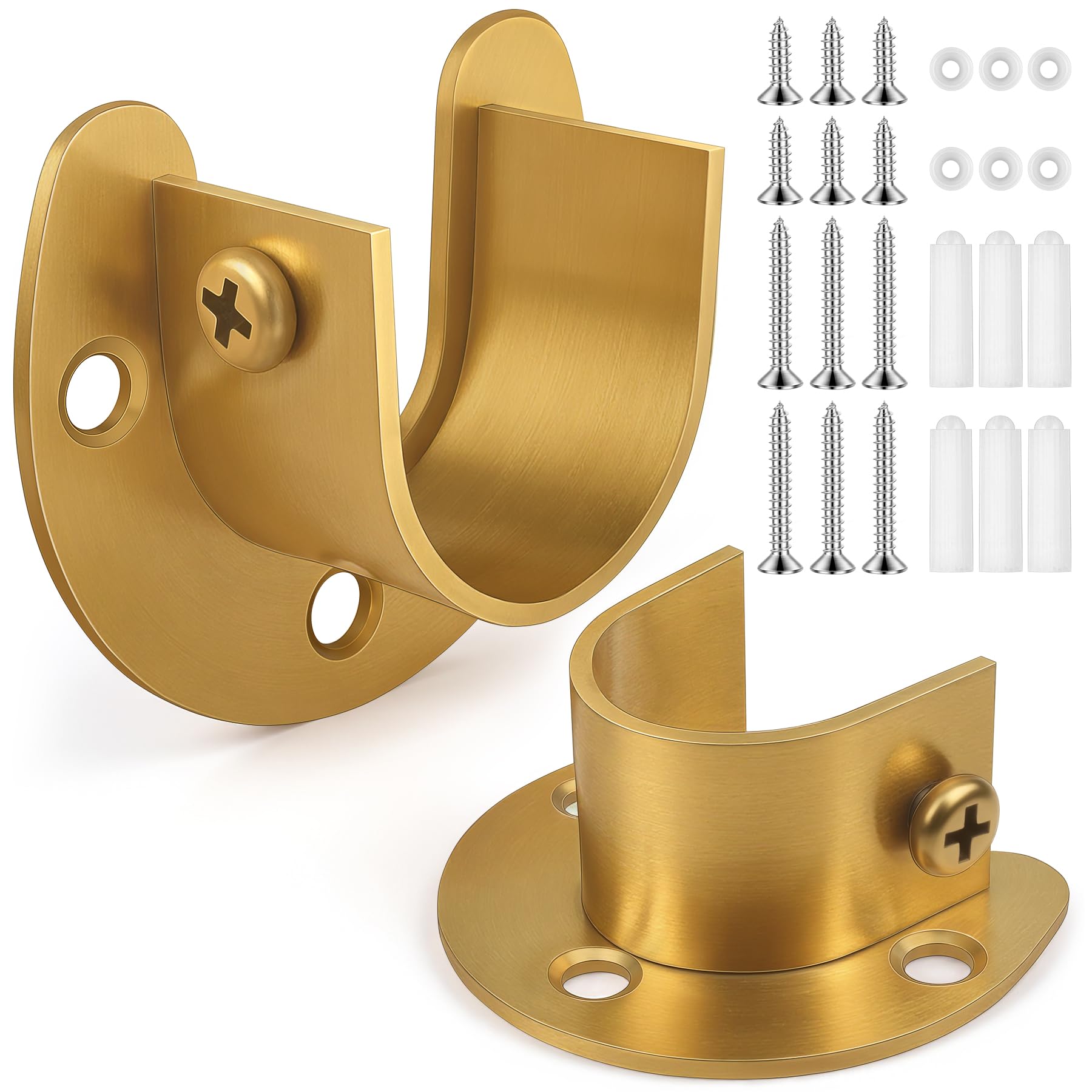 Photo 1 of FIRJOY 2Pcs Heavy Duty Stainless Steel Closet Rod Bracket Holder (Gold, 1-1/2")