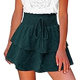 Flowy Shorts for Women Casual Boho Ruffle Tiered Skorts Lace Mini Skirts Coastal Country Concert Vacation Beach Outfits