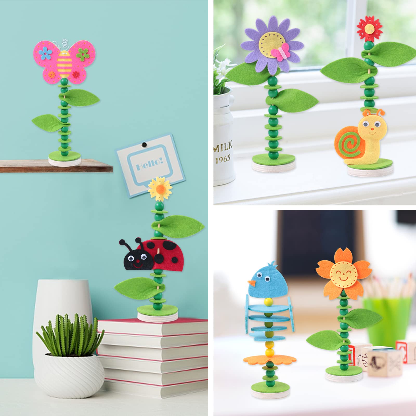Coola Spring Craft Kit for Kids - Art and Craft DIY Early Educational Toys Suitable for Girls & Boys Pack 6 Include 2Flowers Snail Birdie Butterfly Ladybug Best Gift for Kids Age 3,4,5,6,7,8,9