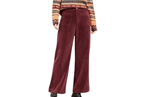 bawilom Womens Corduroy Pants Casual Fall High Waisted Wide Leg Pants Loose Stretchy Business Work Trousers with Pockets