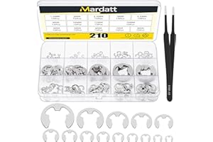 Mardatt 211Pcs Stainless Steel E-Clip Assortment Set, E-Clip Circlip External Retaining Rings - 1.5mm, 2mm, 2.5mm, 3mm, 3.5mm, 4mm, 5mm, 6mm, 7mm, 8mm, 9mm, 10mm, 12mm, 15mm
