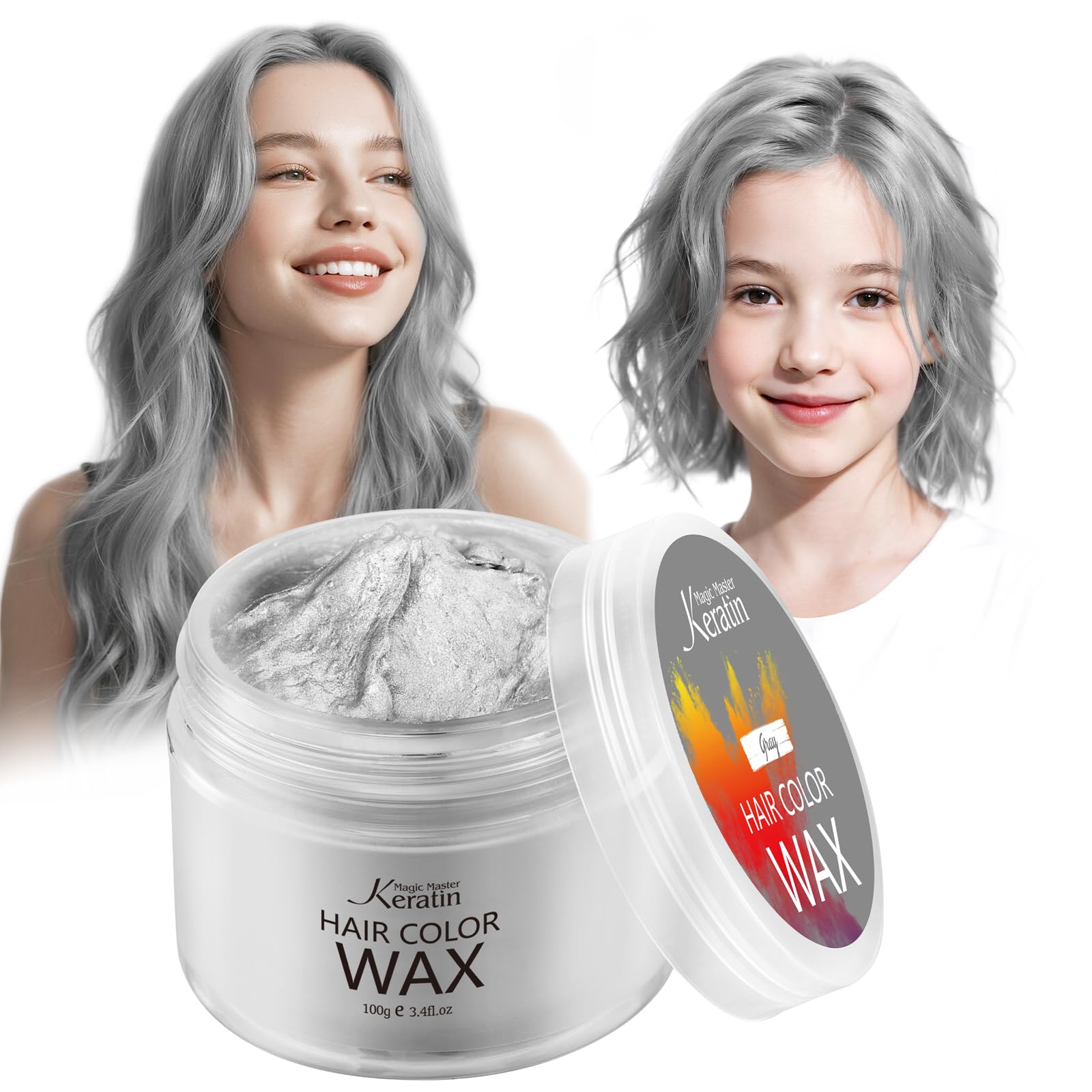 Hair Color Wax, Magic Master Keratin Temporary Hair Dye Wax Mud Hairstyle Cream Washable Instant Coloring Clay for Men and Women Party, Festival, Cosplay & Halloween(Grey)