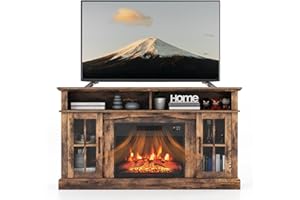 SIMOE Fireplace TV Stand with 23 Inch Fireplace, Electric TV Console for TVs up to 65", Entertainment Center with 2 Cabinets & Remote Control, 6H Timer & 3 Flame Brightness, Brown, 58 Inches
