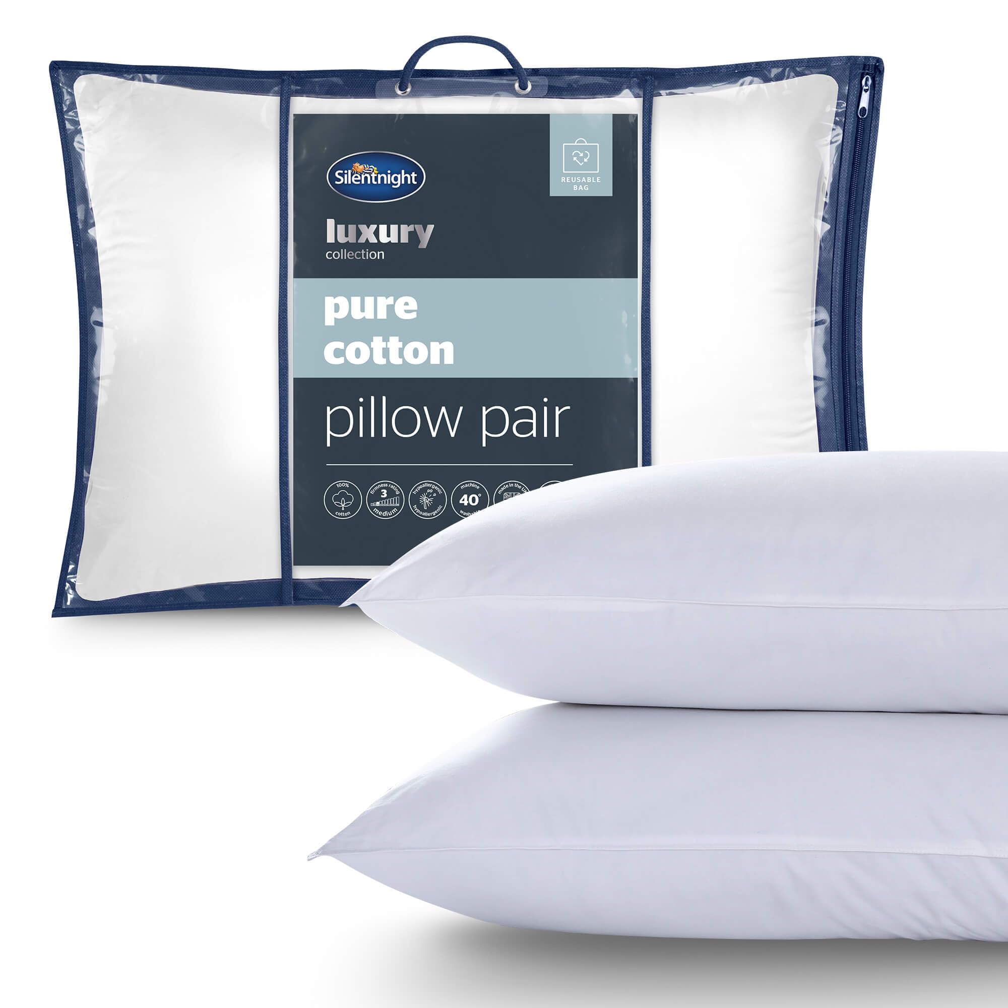 Silentnight Egyptian Cotton Pillow Pair, White, 74 x 48 x 8 cm