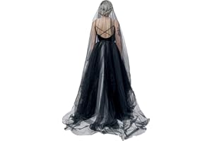 PURFUN Super Long 5 Mitters Veil 1 Tier Black Tulle Cut Edge Wedding Bridal Veil Cathedral Veil Photography Halloween Costume Accessory Headpiece